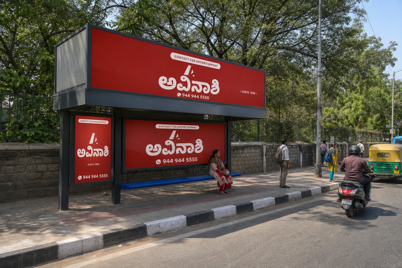 Backlit bus shelter advertising panel in Bengaluru