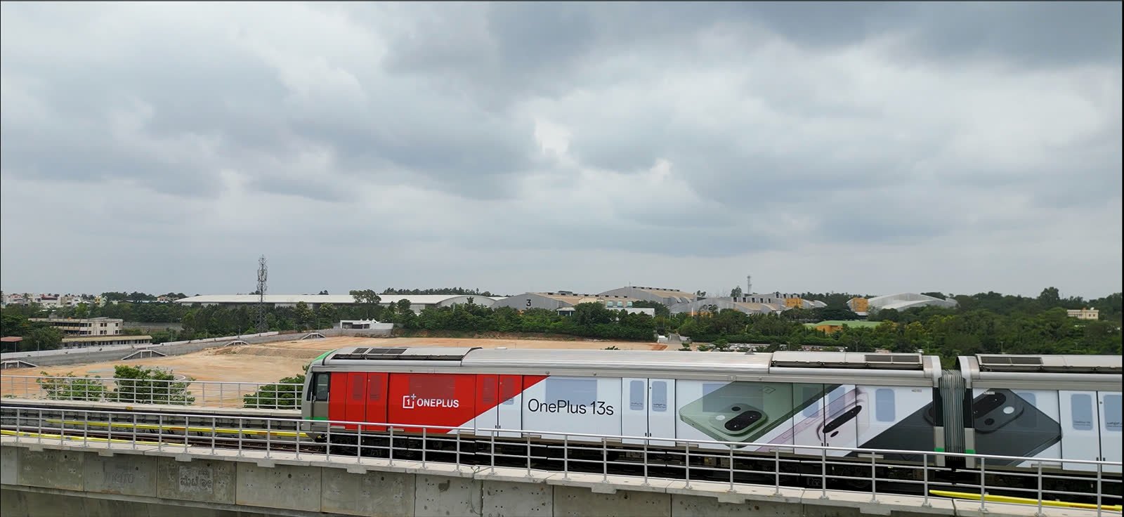 OnePlus full Namma Metro train wrap in Bengaluru during the day